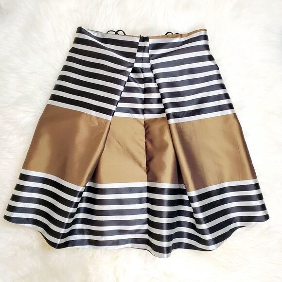 Asos Striped Gold Black Pleats Midi Skirt SALE - Picture 9 of 12